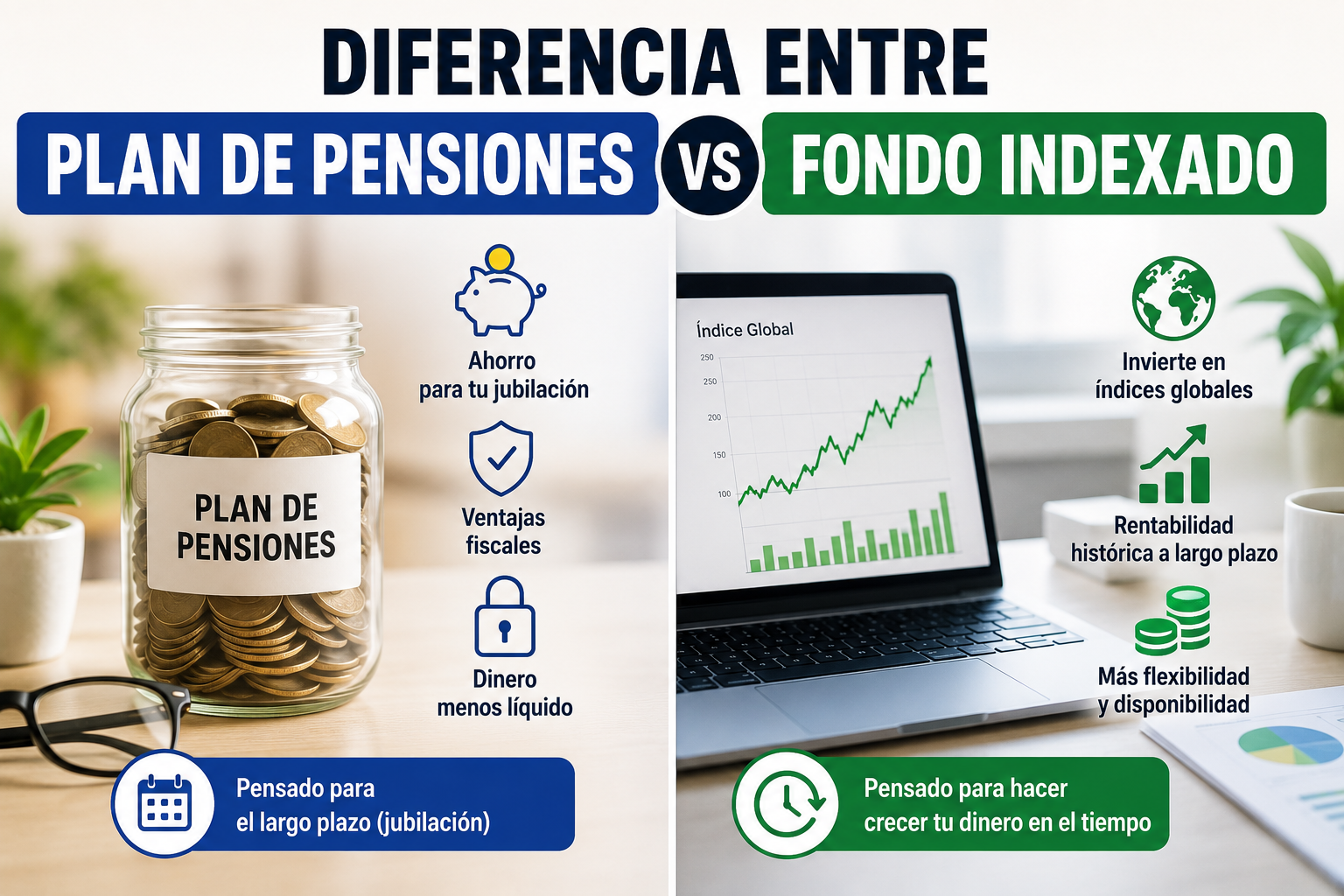Diferencia entre plan de pensiones y fondo indexado